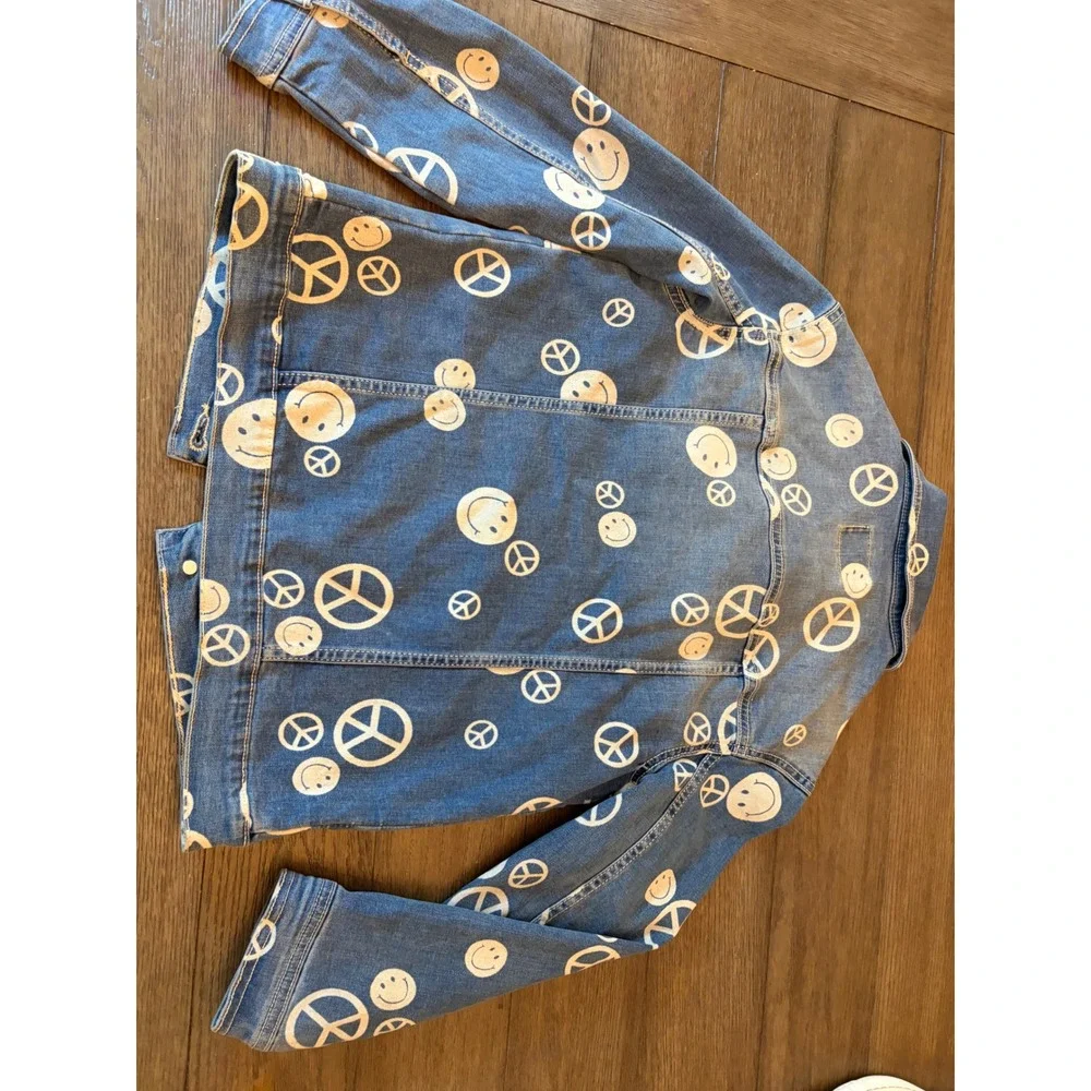 Justice Stranger Things Denim Jacket Kids Size 10 Peace Smiley Blue Trucker